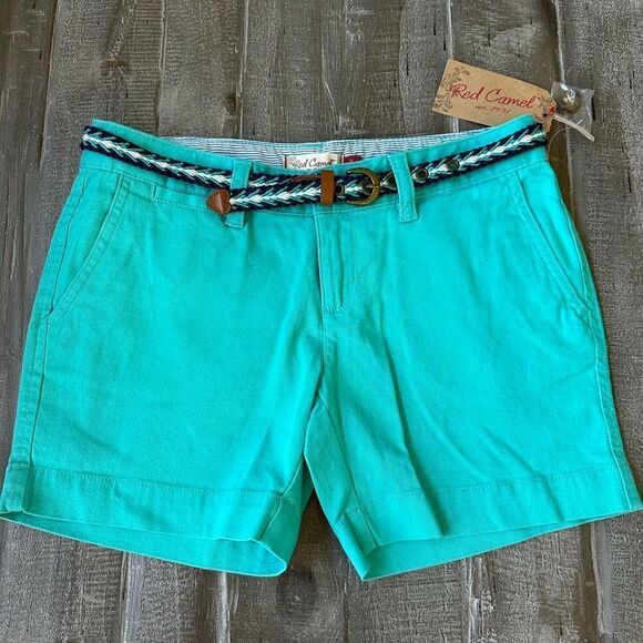 Red Camel Turquoise Teal Blue Belted Shorts 3 - Picture 1 of 4